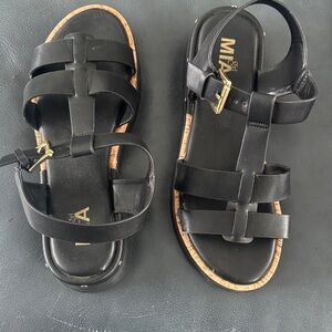 girl Mia size 7 Black Strappy Sandals with Gold Buckle